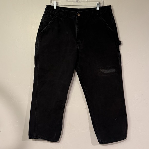 Vintage Carhartt Pants Mens 36x30 Black B11 Carpenter Canvas Workwear Utility - Picture 2 of 11